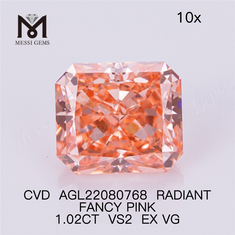 1.02CT RADIANT FANCY PINK Diamante CVD VS2 EX VG diamante de laboratorio AGL22080768 