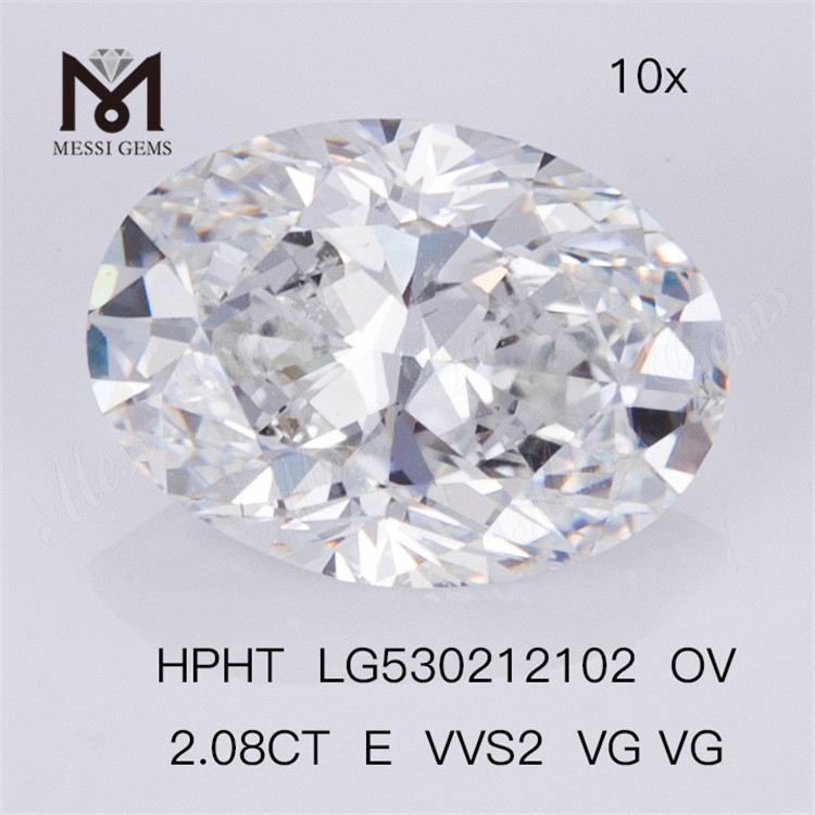 2.08ct Diamante cultivado en laboratorio Diamante sintético HPHT de color E ovalado