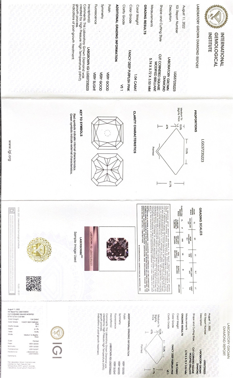 Fabricante de diamantes cultivados en laboratorio de color rosa intenso de 1,04 quilates 