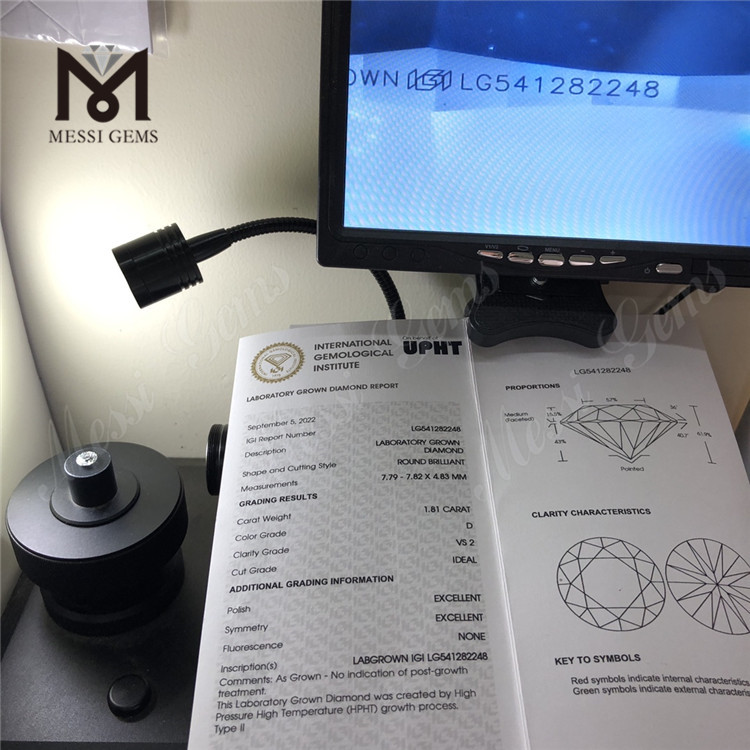 1.81ct D VS2 IDEAL Precio de fabricante de diamantes redondos cultivados en laboratorio
