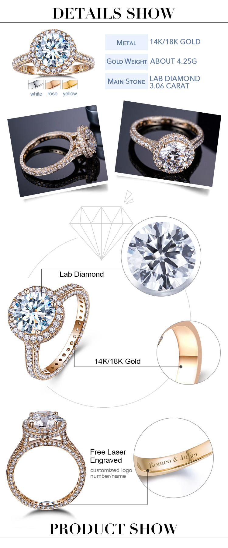 precio del anillo de diamantes de laboratorio
