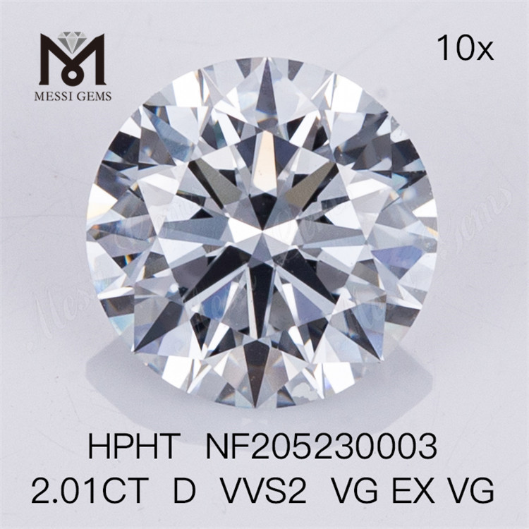 Corte brillante redondo de 2,01 quilates D Vvs2 VG EX VG Precio de diamante cultivado en laboratorio de 2 quilates
