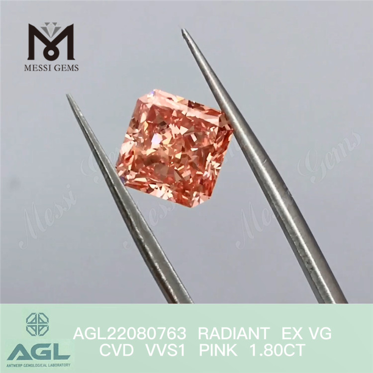Diamante cvd de corte radiante de 1,80 quilates, diamante de laboratorio suelto barato rosa elegante, venta al por mayor