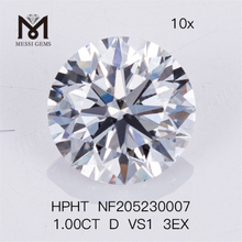 1ct D VS1 3EX Diamante redondo cultivado en laboratorio HPHT