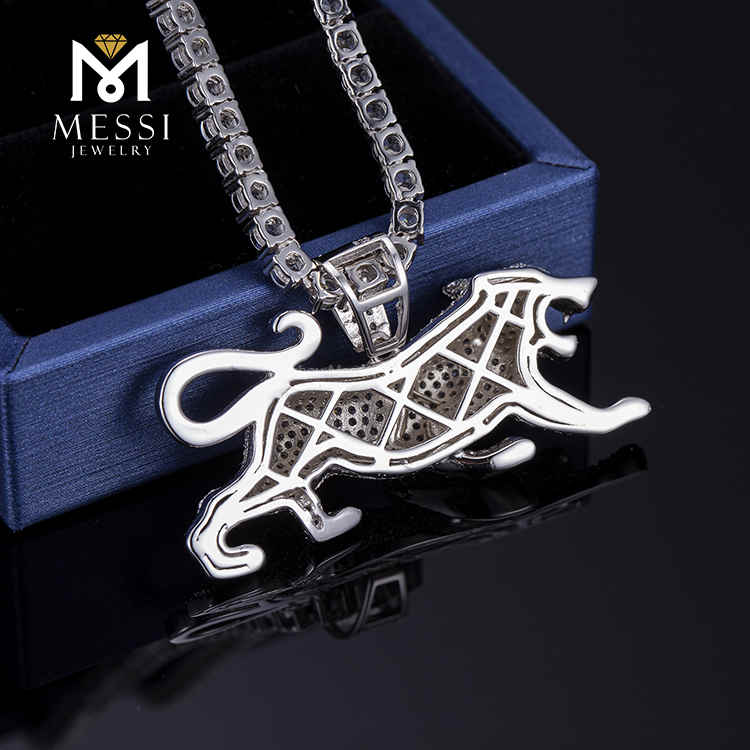 Cadena de moissanita helada, collar de plata de hip hop DIY, collar de leopardo