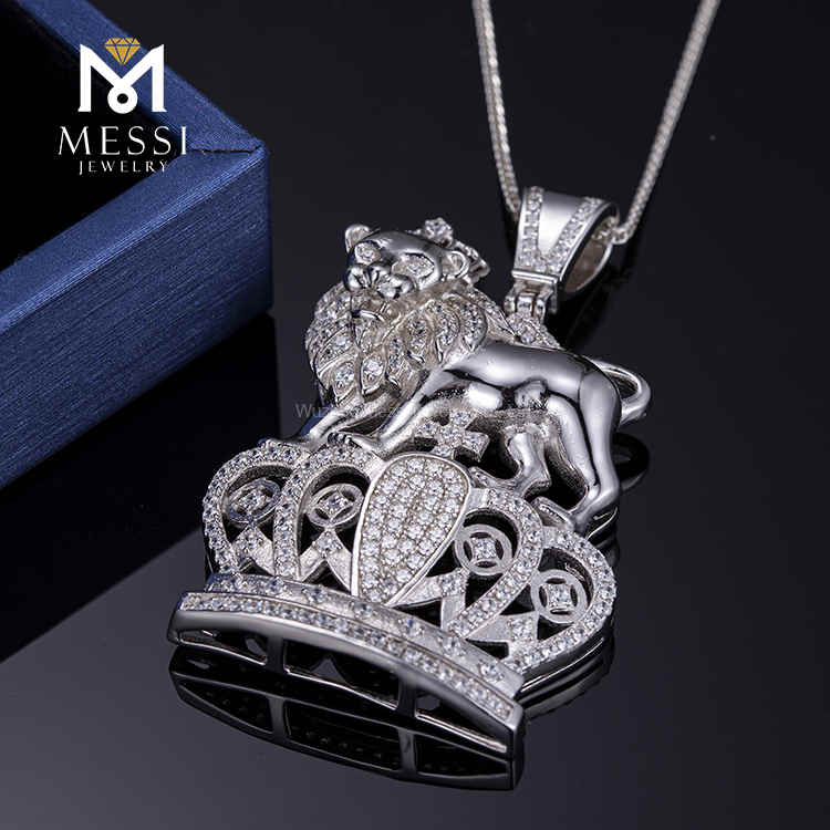 Cadena de rapero personalizada León y diseño de corona Joyería de hip hop barata