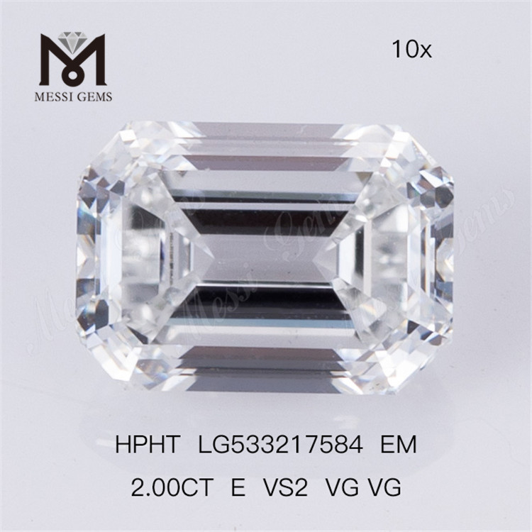 Diamante cultivado en laboratorio de talla esmeralda E VS2 VG VG de 2 quilates