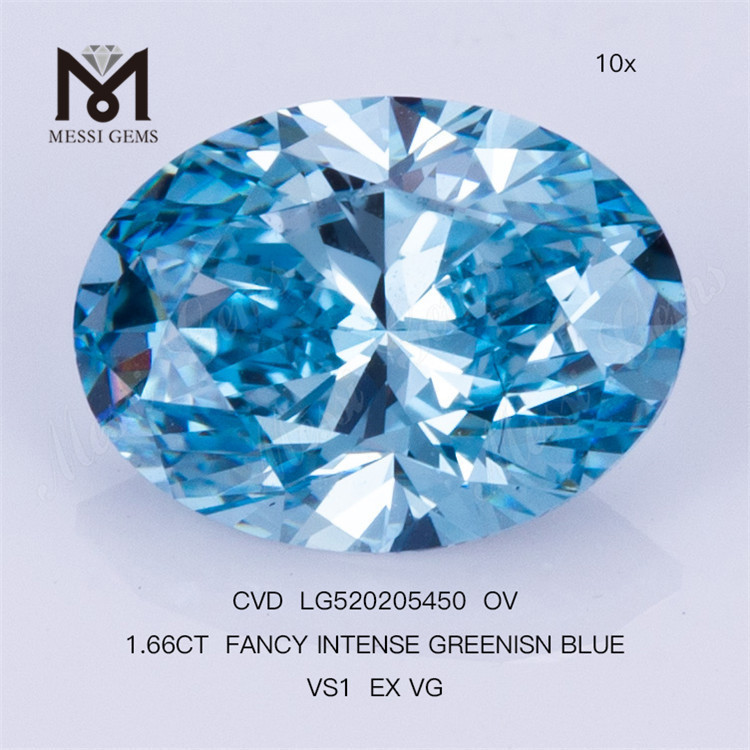 1.66CT OV FANCY VERDE INTENSO AZUL VS1 EX VG diamante de laboratorio CVD LG520205450