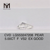 5.00ct F VS2 EX Buena forma de pera diamante cultivado en laboratorio de alta calidad