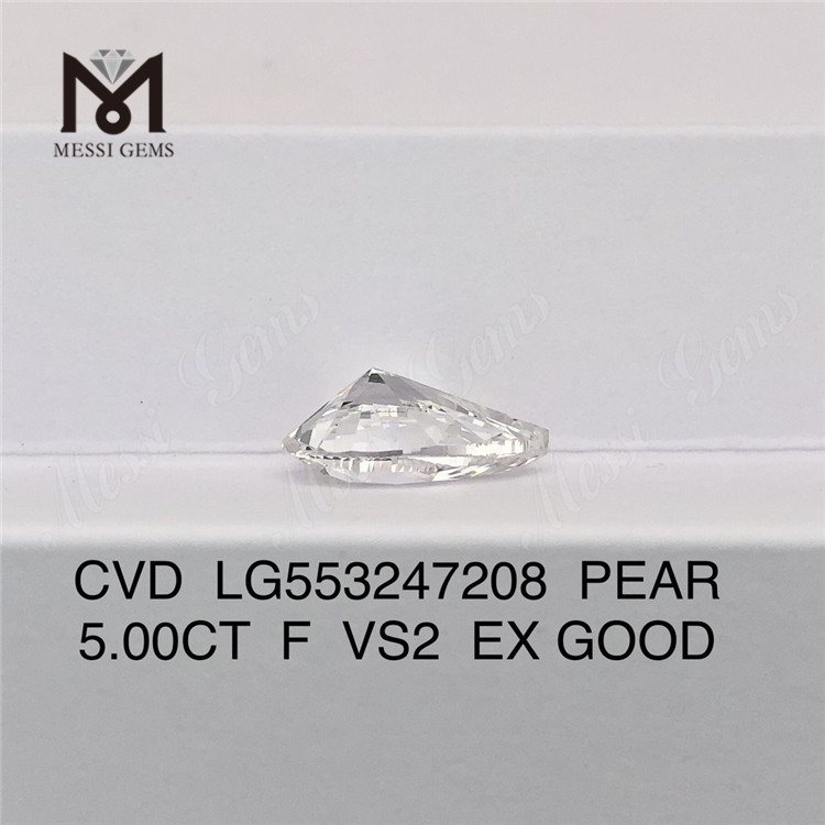 5.00ct F VS2 EX Buena forma de pera diamante cultivado en laboratorio de alta calidad