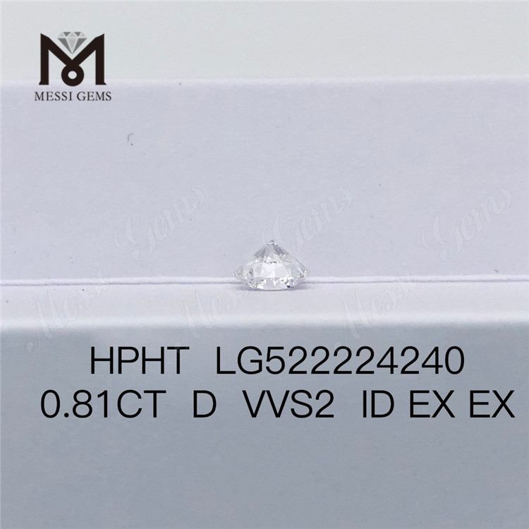 0,81 ct D VVS2 ID EX EX HPHT Diamante de talla brillante redondo cultivado en laboratorio Precio de fábrica