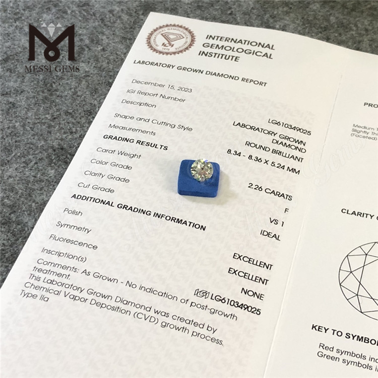 2.26CT F VS1 Diamantes artificiales de perfección cultivados en laboratorio a la venta Explorar 丨Messigems CVD LG610349025
