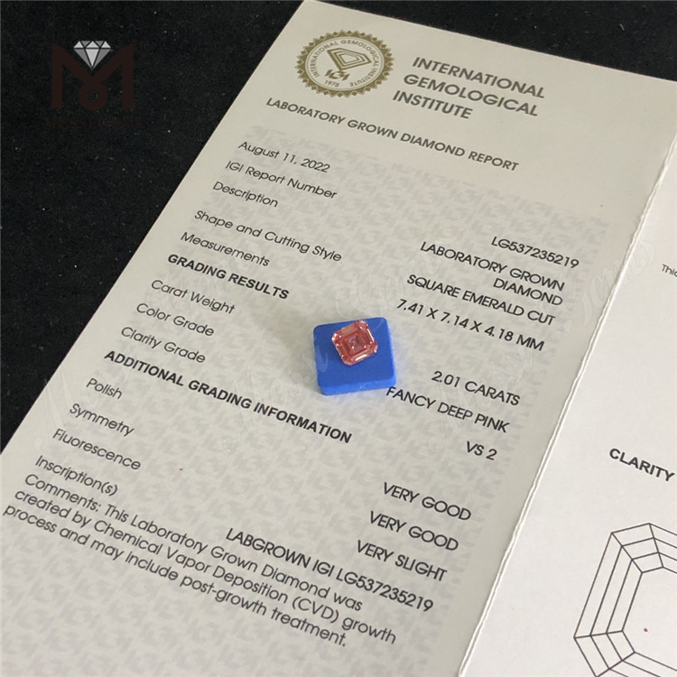 2.01ct diamantes de laboratorio al por mayor rosa VS2 VG VG CVD CUADRADO ESMERALDA CORTE FANCY PROFUNDO CVD LG537235219