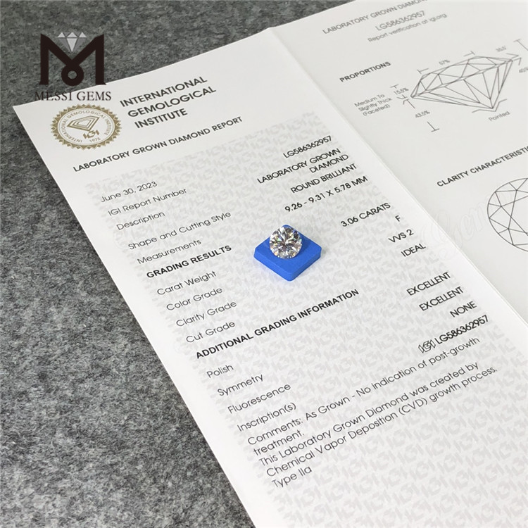 3.06CT F VVS2 ID EX EX 3ct Diamantes CVD sueltos directamente de fábrica LG586362957 丨Messigems 