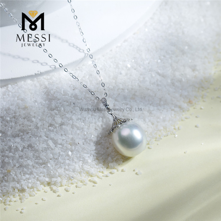 Collar de perlas blancas de agua de mar de plata S925 elegante de 10-12 mm