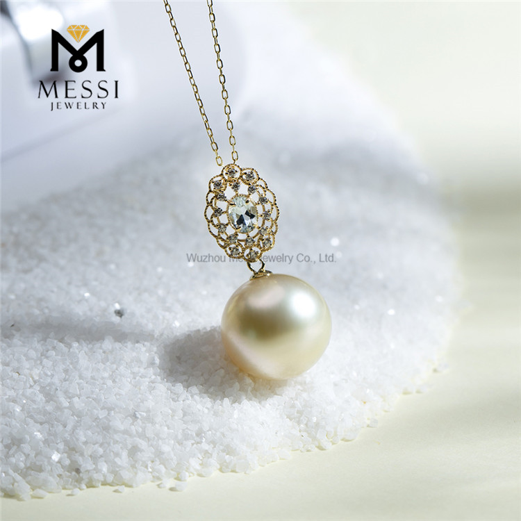 Collar de perlas doradas de los mares del sur, agua de mar, oro de 18 quilates, 12-13 mm