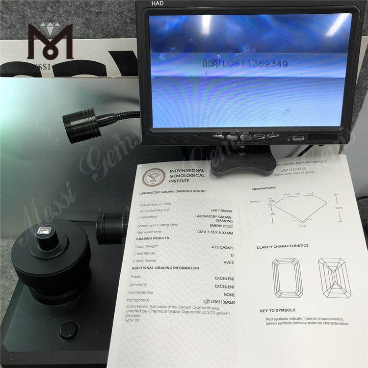 4.12CT D diamantes fabricados sueltos de talla esmeralda de 4ct VVS2 LG611369349 丨Messigems
