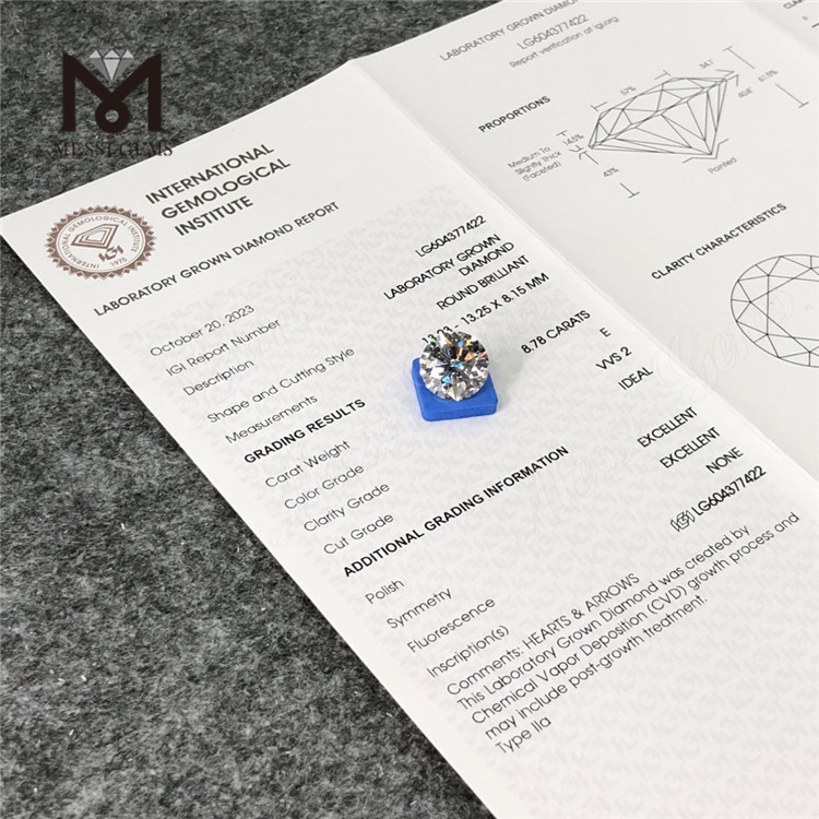 8.78CT E VVS2 ID vvs cvd diamante para diseñadores LG604377422 丨Messigems
