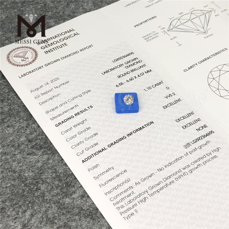 1.10CT D VVS2 3EX proveedores de diamantes hthp HPHT LG592364695 
