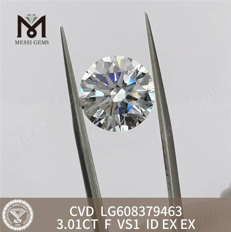 3.01CT F VS1 Diamante de laboratorio cvd redondo de 3 quilates Piedra preciosa ecológica 丨Messigems LG608379463