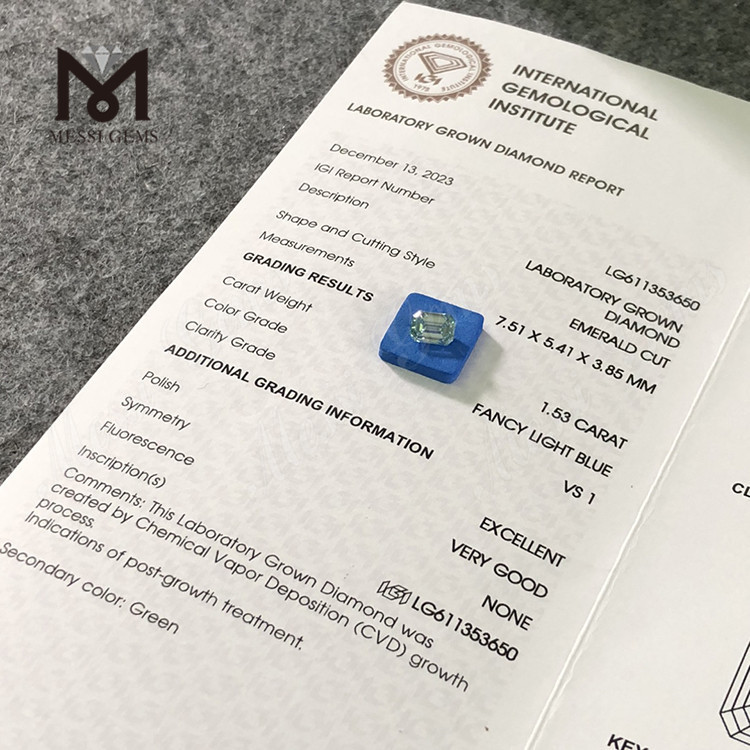 1.53CT VS1 FANCY LIGHT BLUE EM precio de diamante simulado 丨Messigems CVD LG611353650 