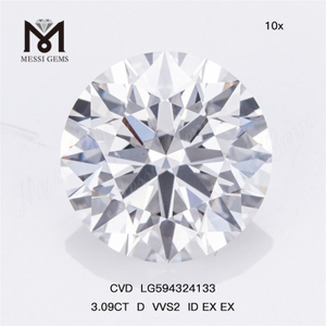 3.09CT D VVS2 ID EX EX CVD Diamantes fabricados de primera calidad LG594324133 丨Messigems