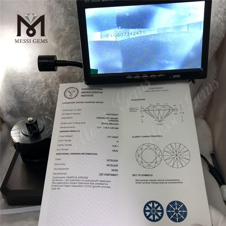1.47CT D VVS1 diamante cvd Diamantes cultivados en laboratorio de 1 quilate Elaboración de elegancia 丨Messigems LG607342471