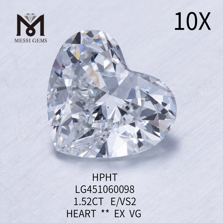 Diamante cultivado en laboratorio HEART BRILLIANT E VS2 HPHT de 1,52 quilates