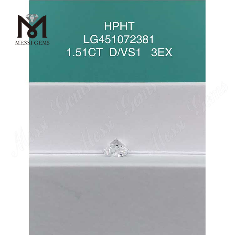 Diamante cultivado en laboratorio de grado de corte D VS1 RD EX de 1,51 quilates HPHT