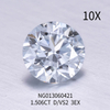 Piedra de diamante cultivada en laboratorio blanca redonda 1.506ct VS2 D Color