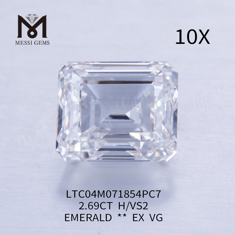 Diamante talla esmeralda creado en laboratorio H VS2 de 2,69 quilates