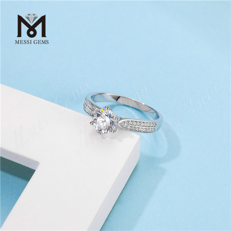 Messi Gems anillo de plata de ley 925 con diamante moissanite de 1,5 quilates para mujer