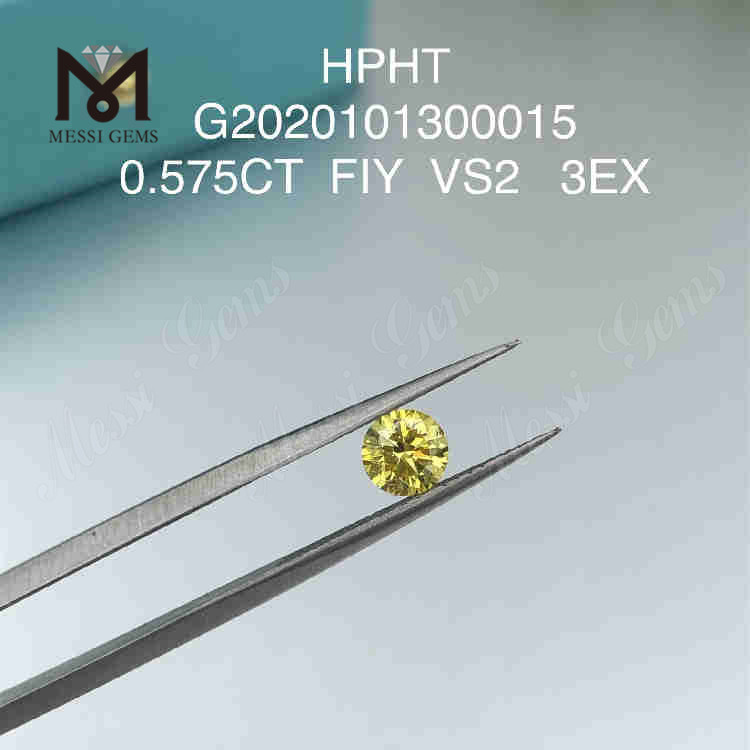 Diamantes amarillos redondos FIY VS2 3EX de 0,575 ct elaborados en laboratorio