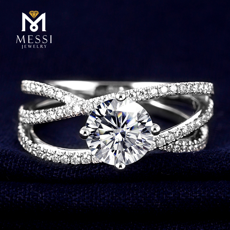 Los diseños más nuevos torcen el anillo de bodas del diamante moissanite sólido del oro 14k para las mujeres