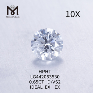 Diamante cultivado en laboratorio redondo D VS2 de 0,65 quilates Diamante HPHT IDEAL al por mayor
