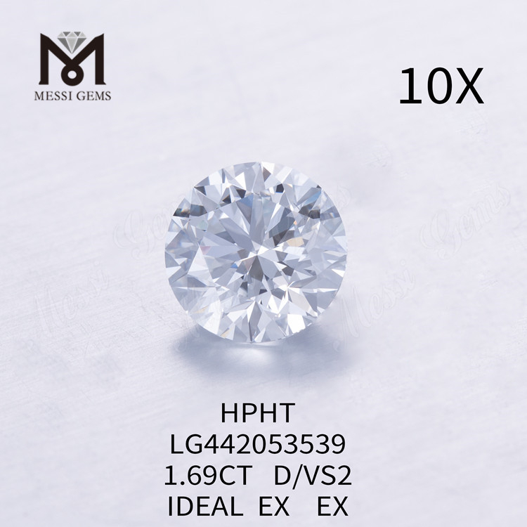 1.69 quilates D VS2 Redondo IDEAL EX EX Diamantes hechos por el hombre sueltos