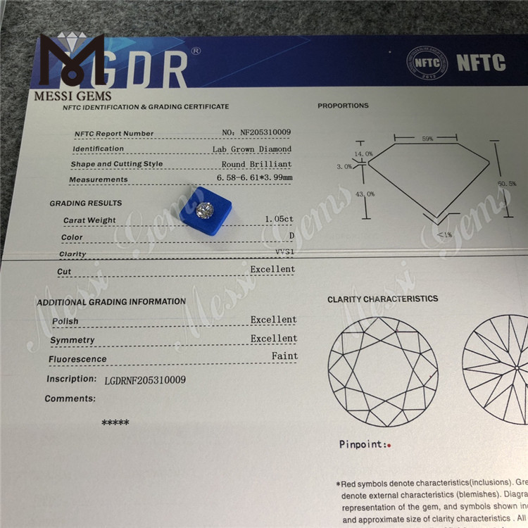 1.065ct D VVS2 RD 3EX costo de un diamante cultivado en laboratorio
