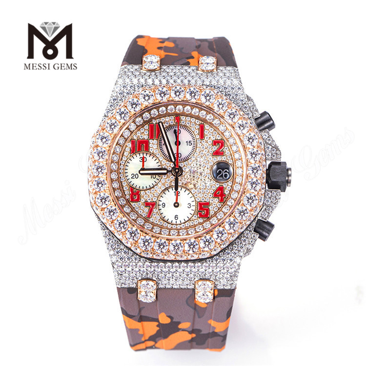 Juego de mano de lujo para hombre, reloj de moissanita con diamantes helados, diseño personalizado