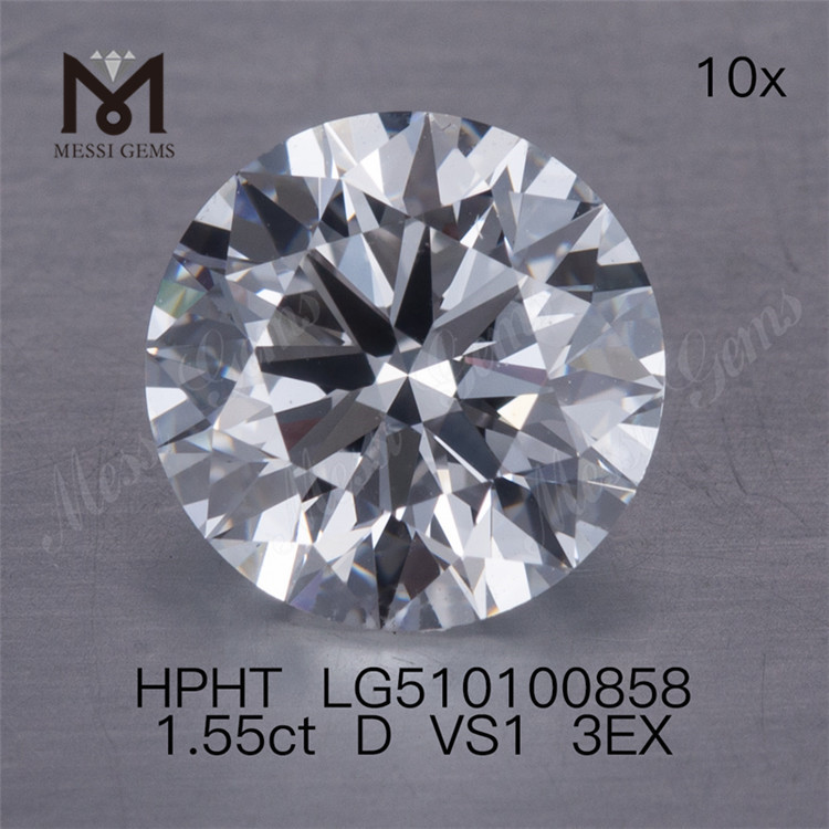 Venta de diamantes de laboratorio hpht sueltos de 1,55 ct D vvs diamantes de laboratorio 3EX de forma redonda a la venta