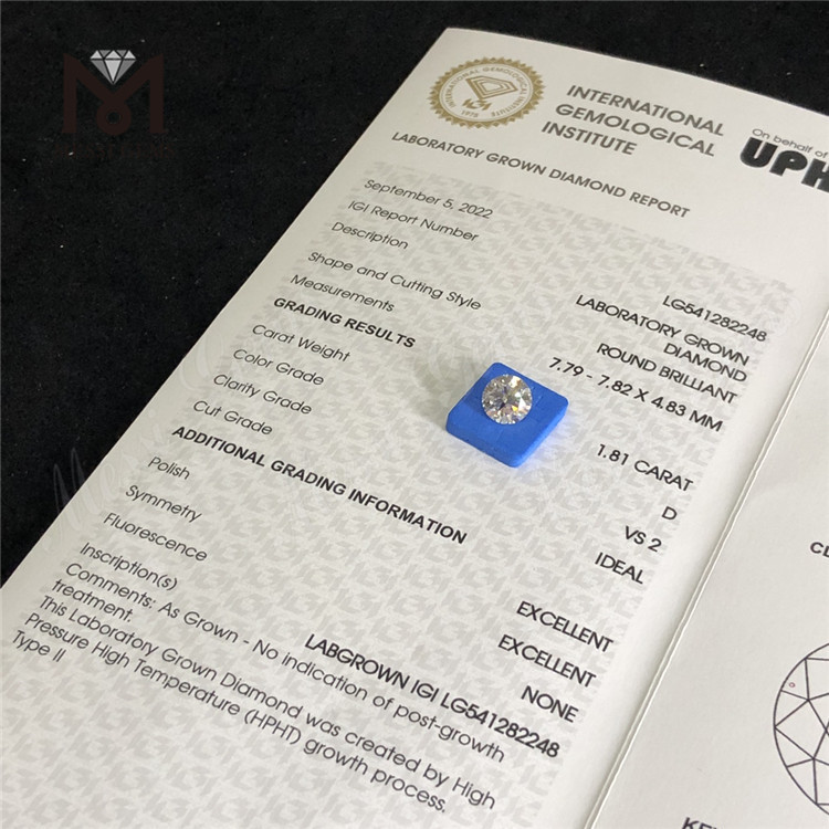 1.81ct D VS2 IDEAL Precio de fabricante de diamantes redondos cultivados en laboratorio