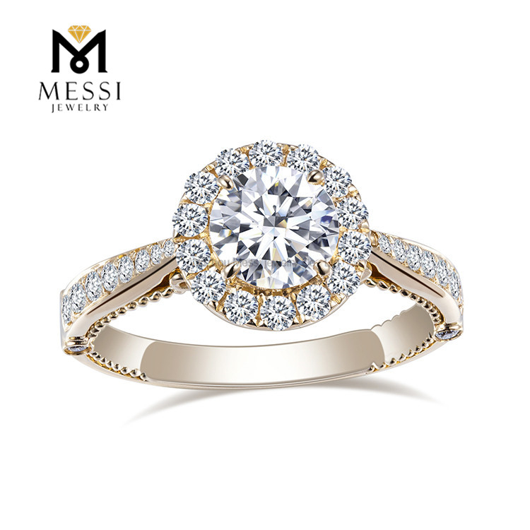 oro blanco amarillo 14K 18K oro forma de flor moda HPHT Lab Craeted Diamond Ring