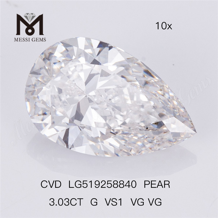 3.03CT G VS1 VG VG Diamante cultivado en laboratorio Diamante de laboratorio de pera CVD 