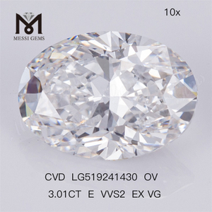 3.01ct E VVS2 EX VG OVAL CVD Diamante artificial de alta calidad Certificado IGI