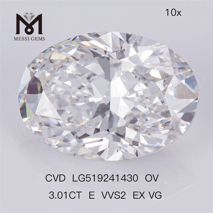3.01ct E VVS2 EX VG OVAL CVD Diamante artificial de alta calidad Certificado IGI