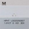 Diamante cultivado en laboratorio HPHT de corte redondo de 1,01 quilates D VS1 3EX