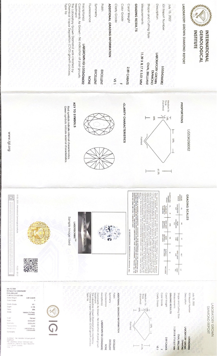 Diamante de laboratorio ovalado F de 1,89 ct VS1 ov diamantes blancos sueltos hechos por el hombre en oferta
