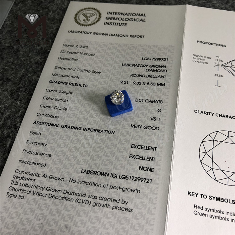 3.10ct CVD H color vs1 ID EX EX diamante sintético precio mayorista