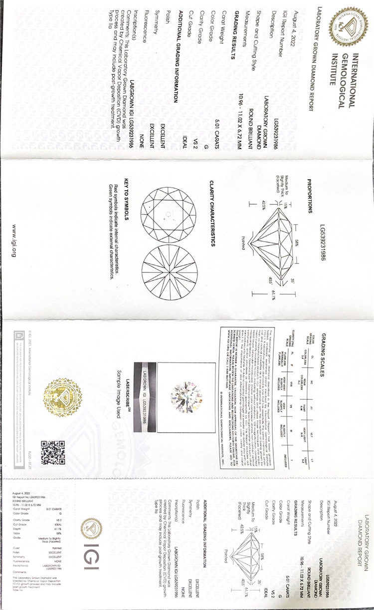 5.01CT G precio de venta al por mayor de diamantes cultivados en laboratorio vs2 precio de fábrica de diamantes sintéticos sueltos