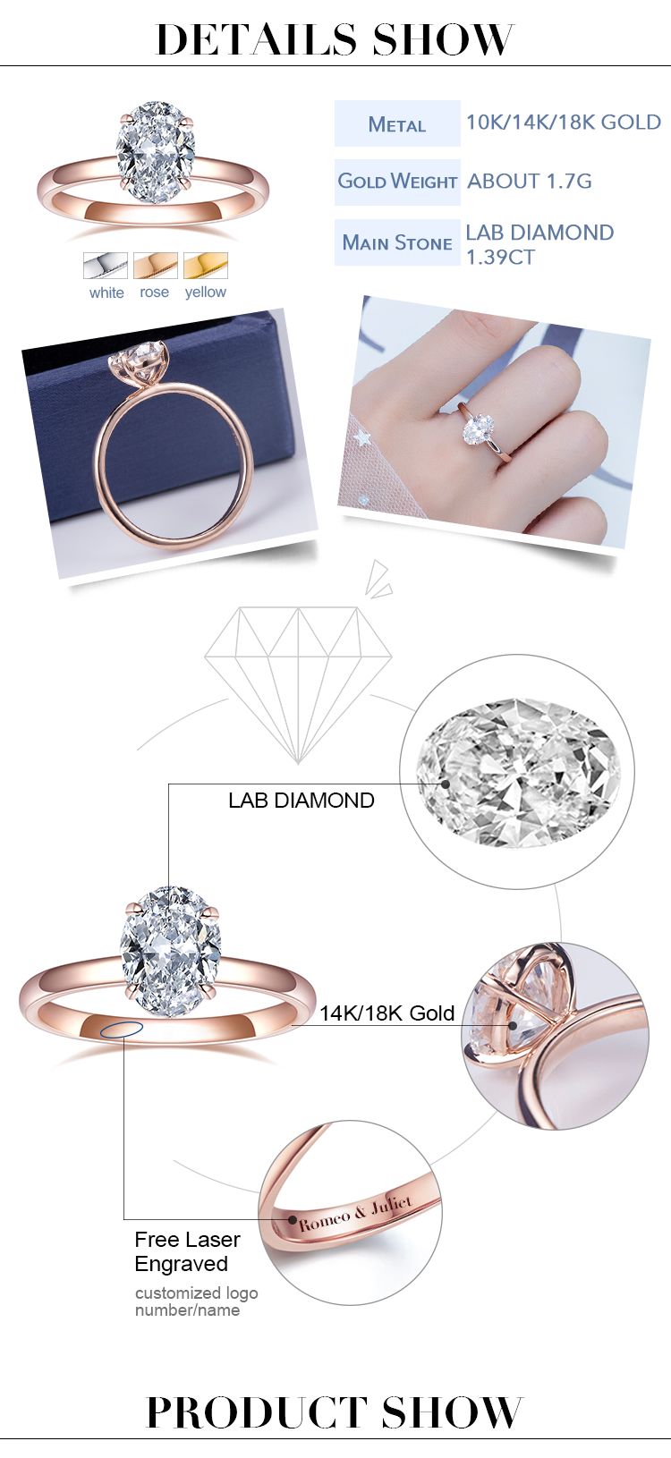 Anillo solitario con diamantes de 1,39 ct.