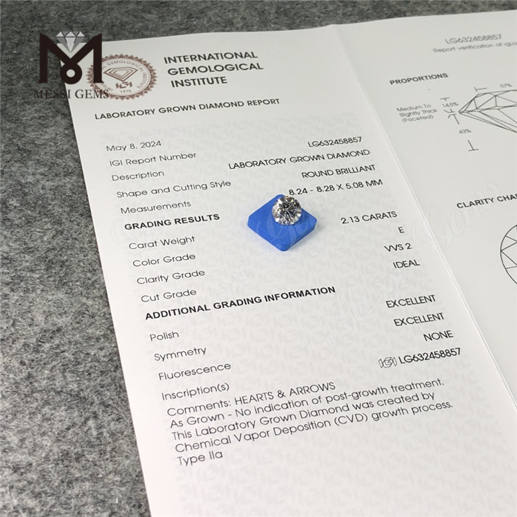 2.13CT E VVS2 ID EX EX CVD 2ct diamantes fabricados LG632458857